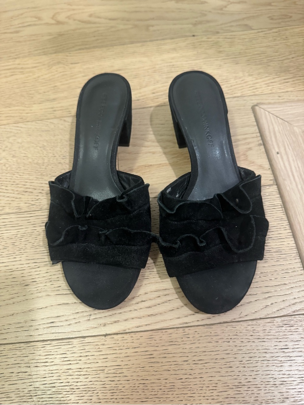Rebecca Minkoff Black Ruffle Slide Mules